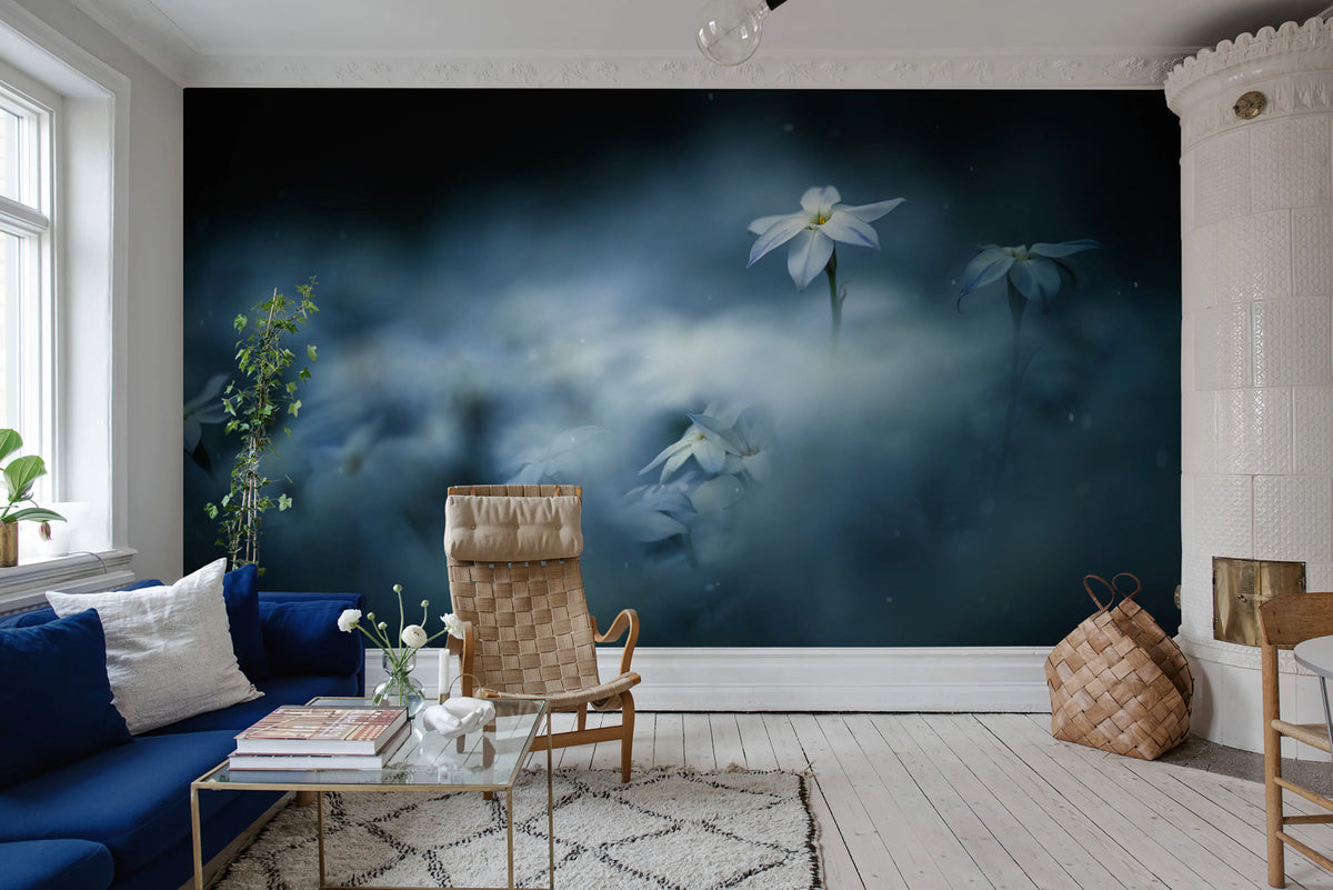 Midnight Flower Mural Wallpaper - room preview 02