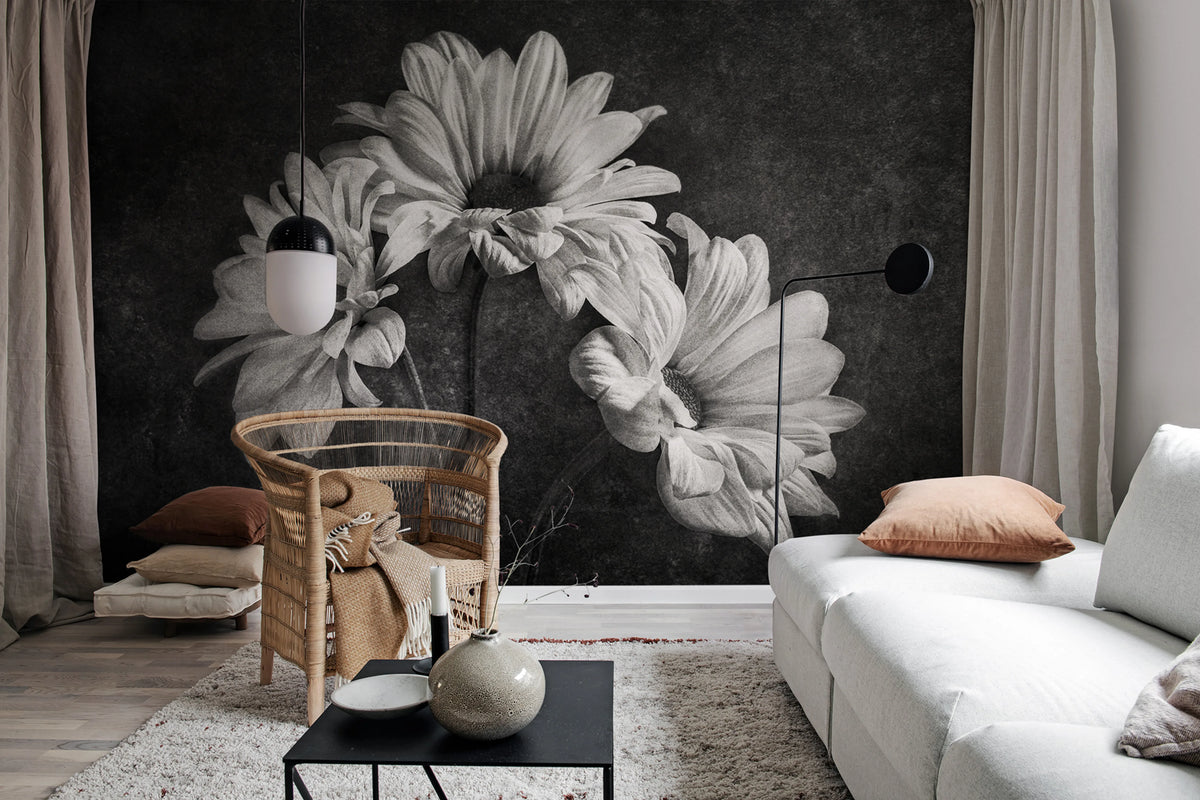 Graphic Flowers Mural Wallpaper - room preview 02