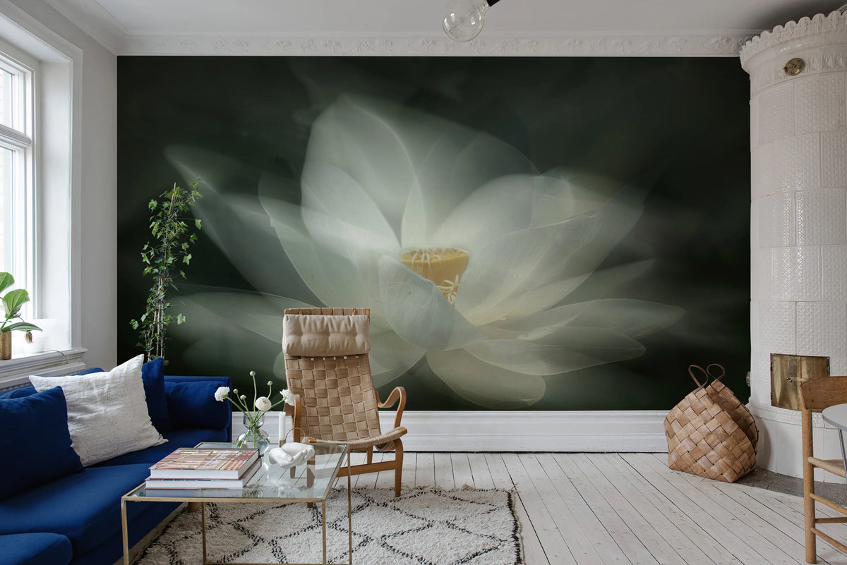 White Waterlily Mural Wallpaper - room preview 02