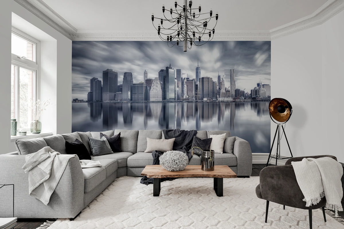 Steelblue City Mural Wallpaper - room preview 02