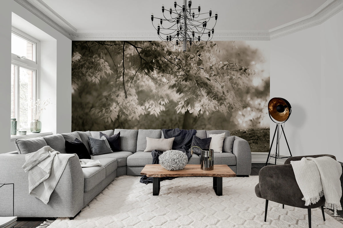 Sepia Leafs Mural Wallpaper - room preview 02