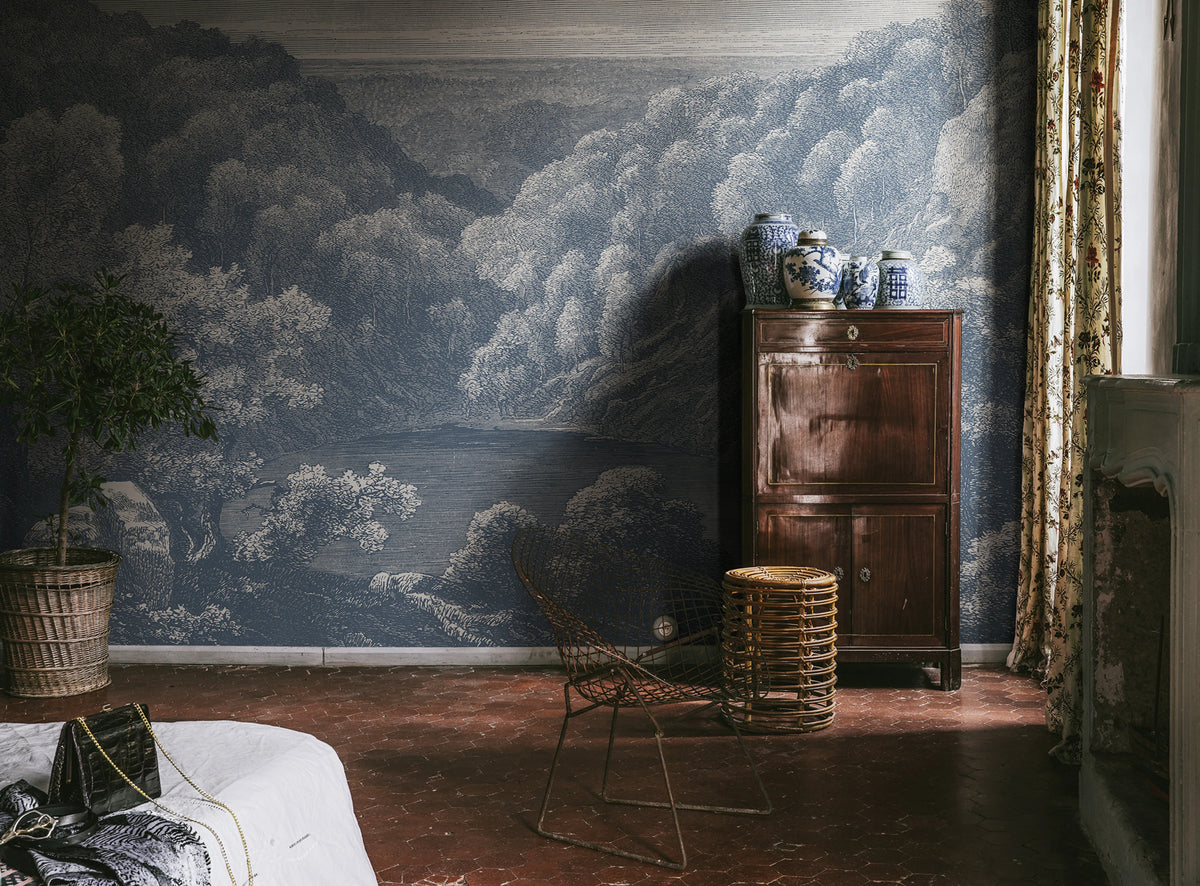 Mystery Lake, Blue Mural Wallpaper - room preview 02