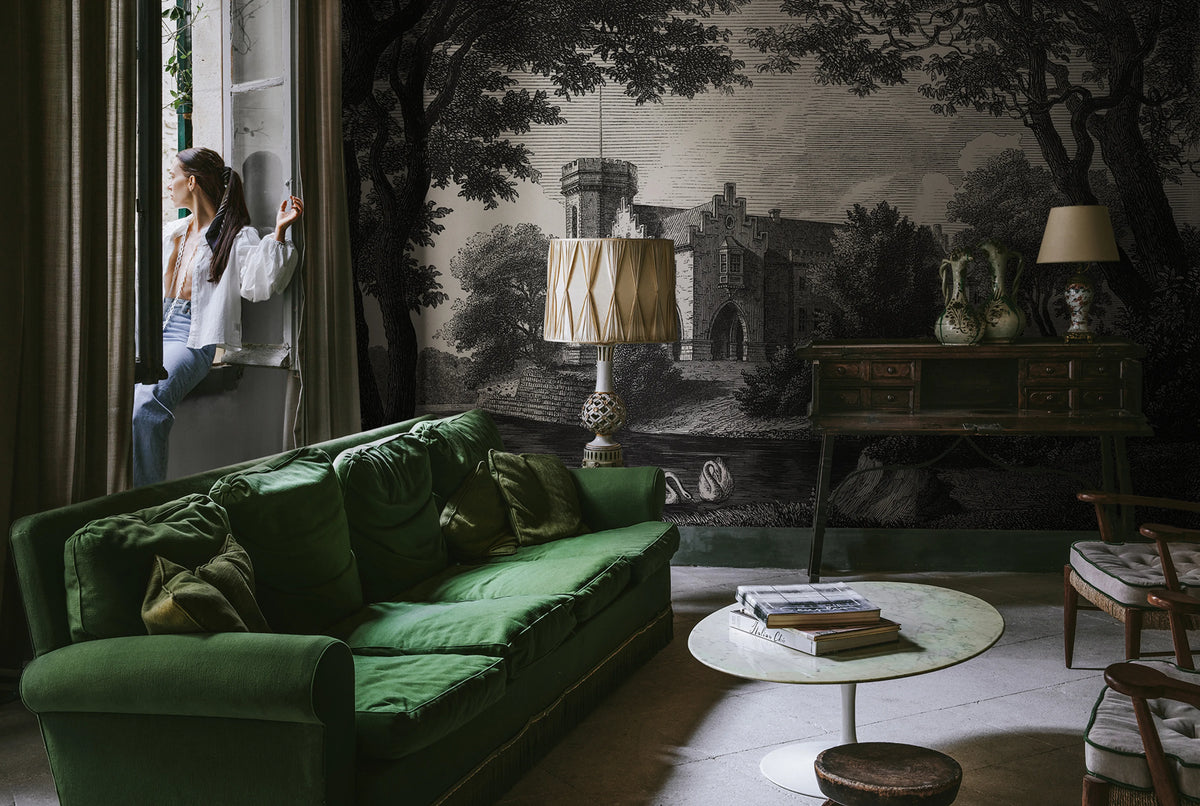 Swan Pond, Vintage Mural Wallpaper - room preview 02