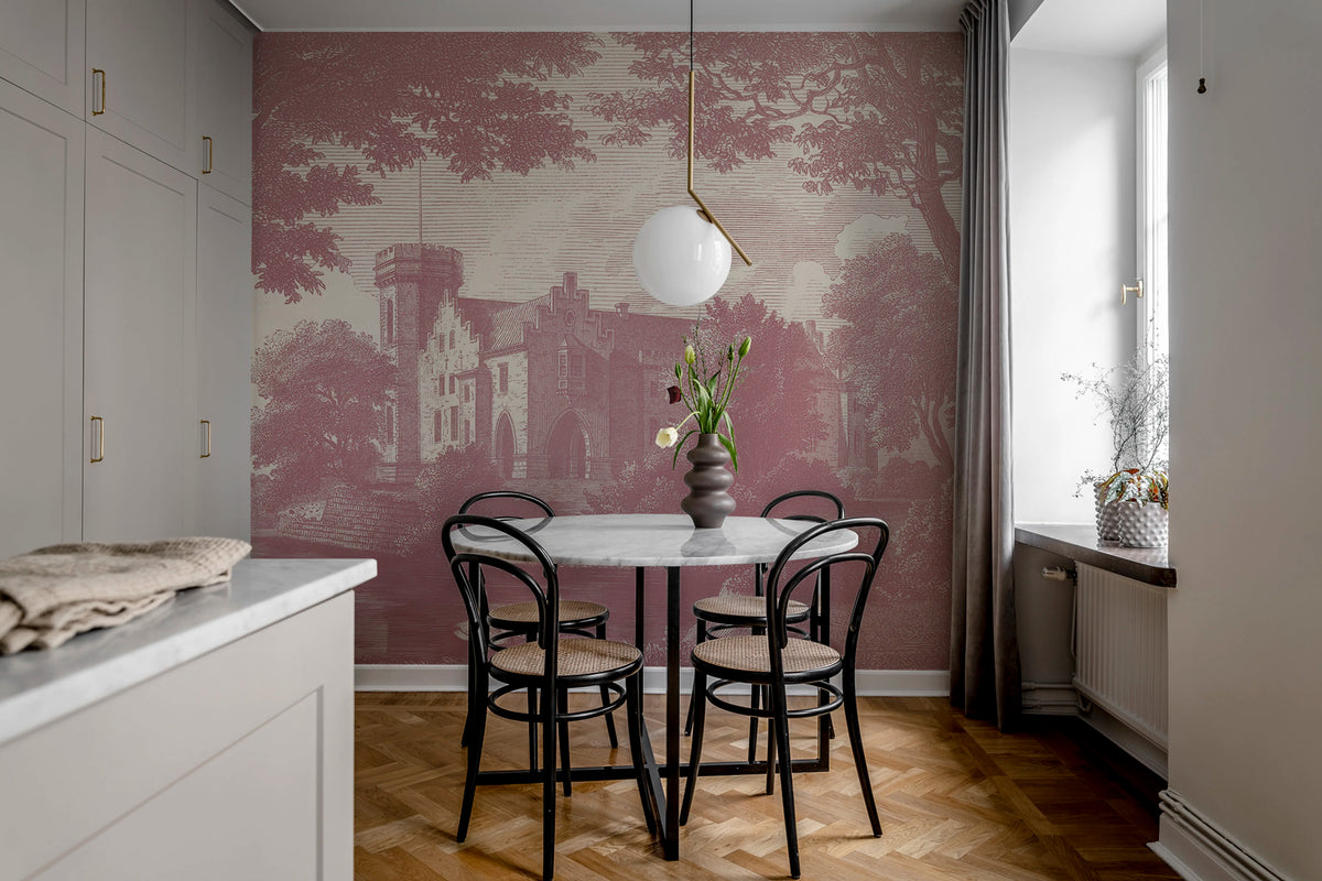 Swan Pond, Dusty Pink Mural Wallpaper - room preview 02