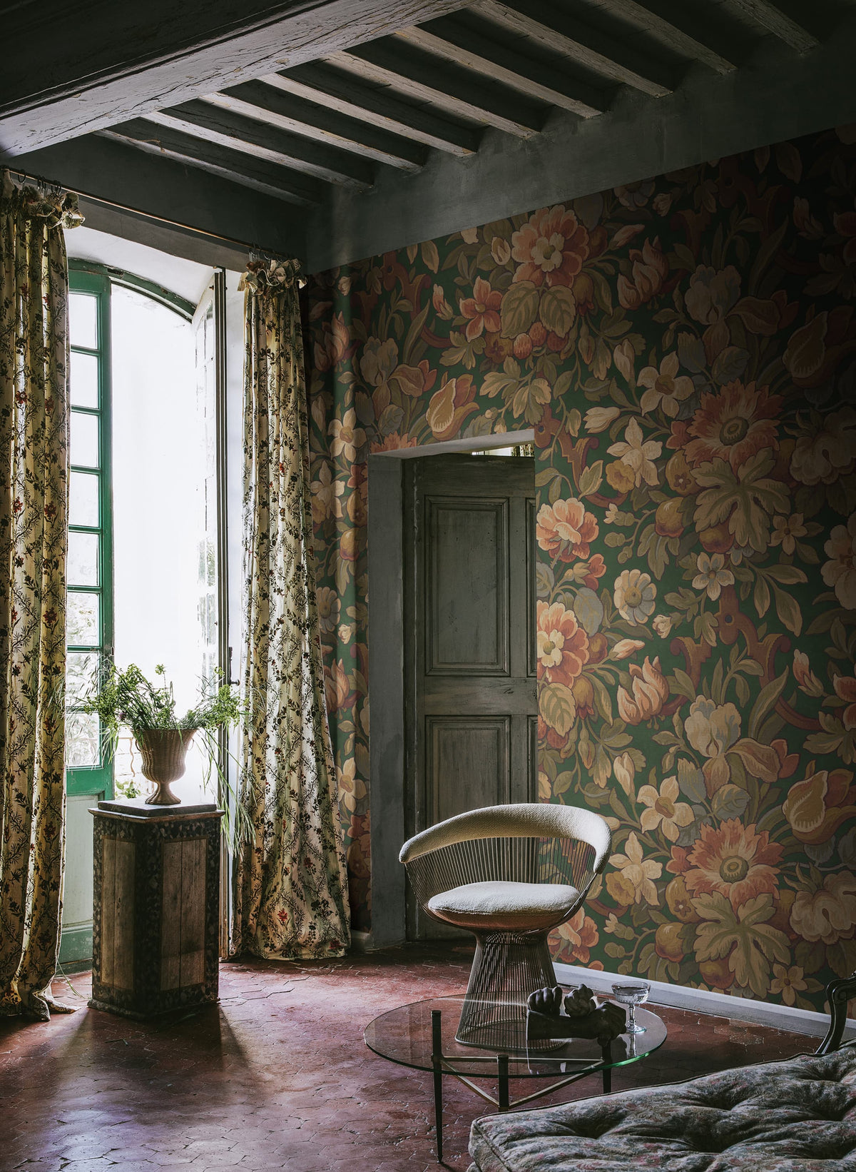 Vintage Flora, Green Mural Wallpaper - room preview 02