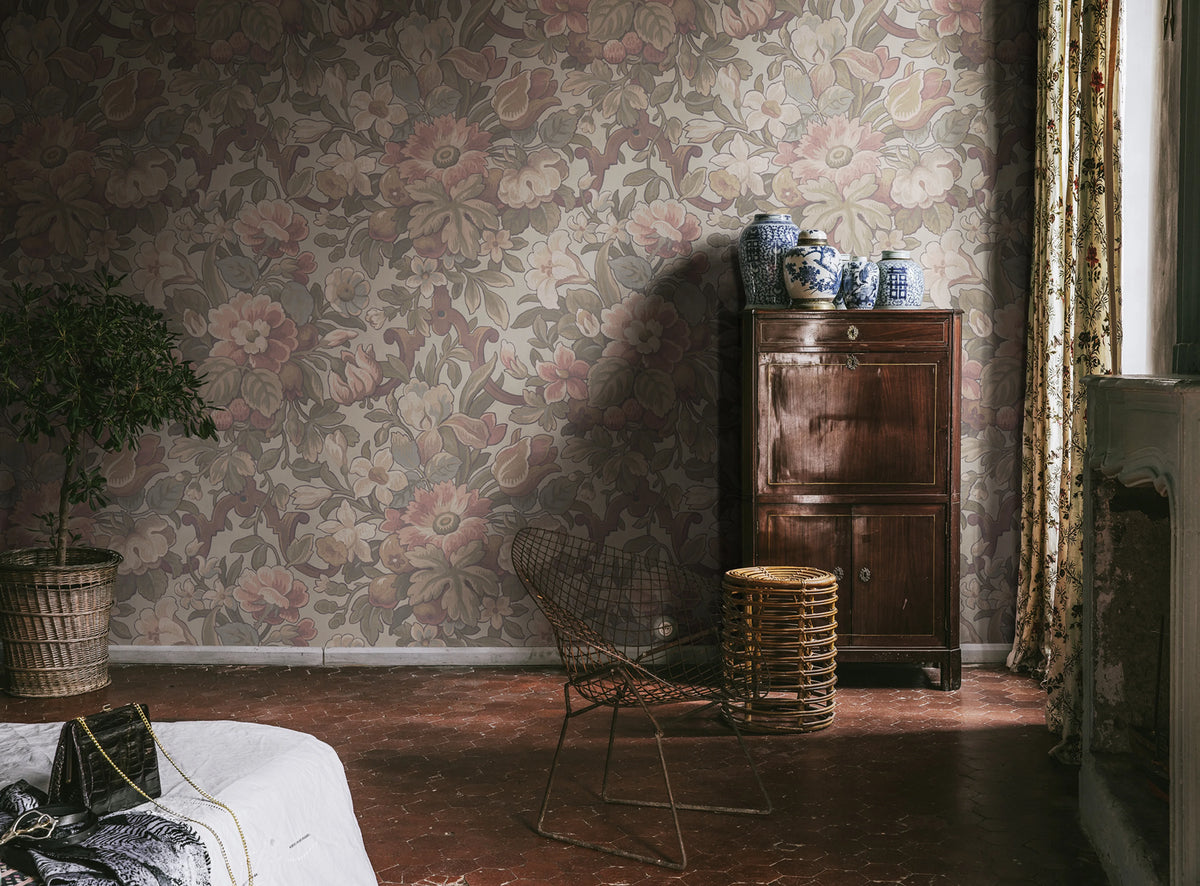 Vintage Flora, Pastel Mural Wallpaper - room preview 02
