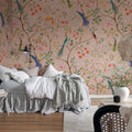 Songbirds, Pink Mural Wallpaper - room preview 02