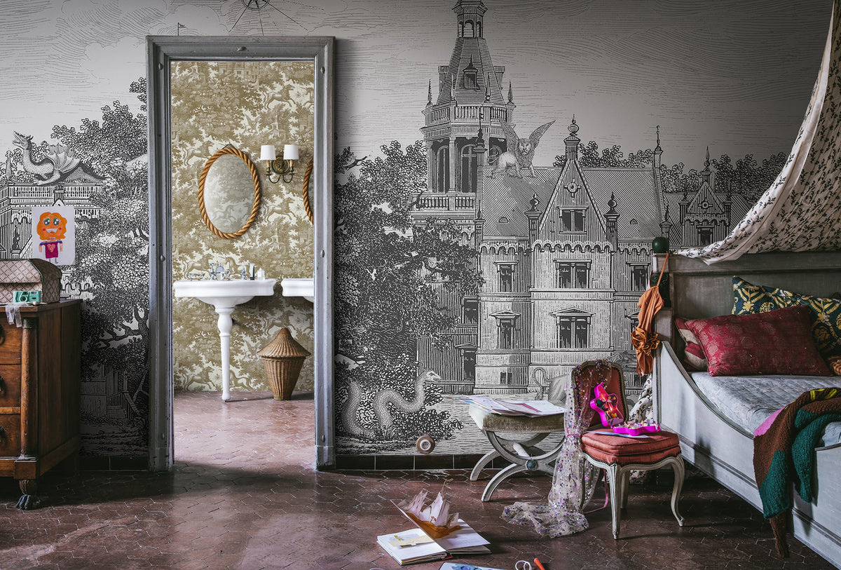 Fairyland, Graphite Mural Wallpaper - room preview 02
