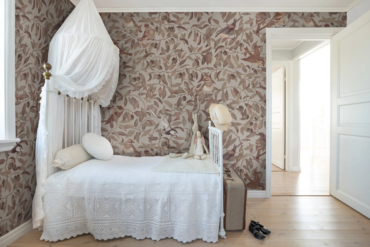 Backwood Birds, Brown Mural Wallpaper - room preview 02