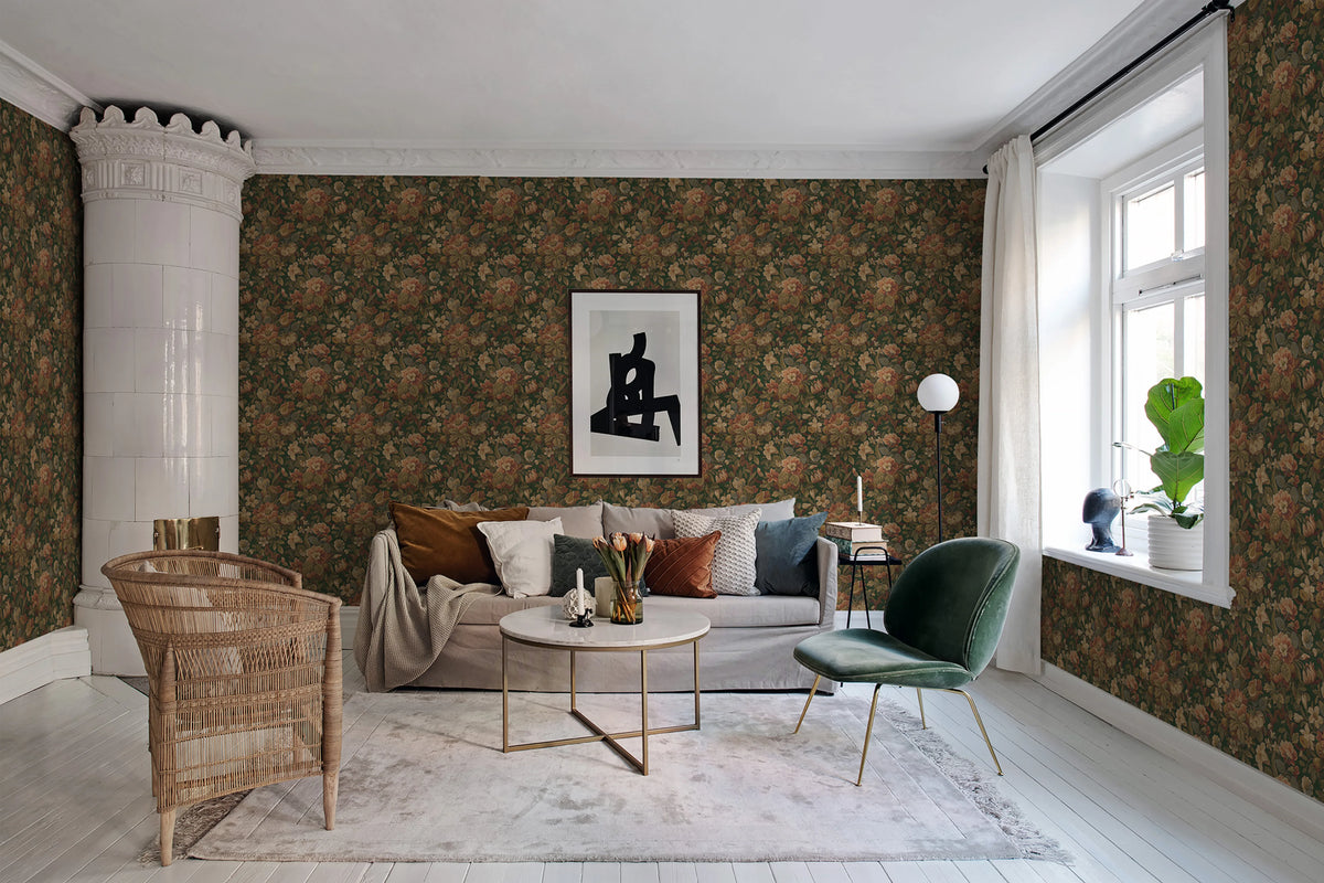 Vintage Garden, Green Mural Wallpaper - room preview 02