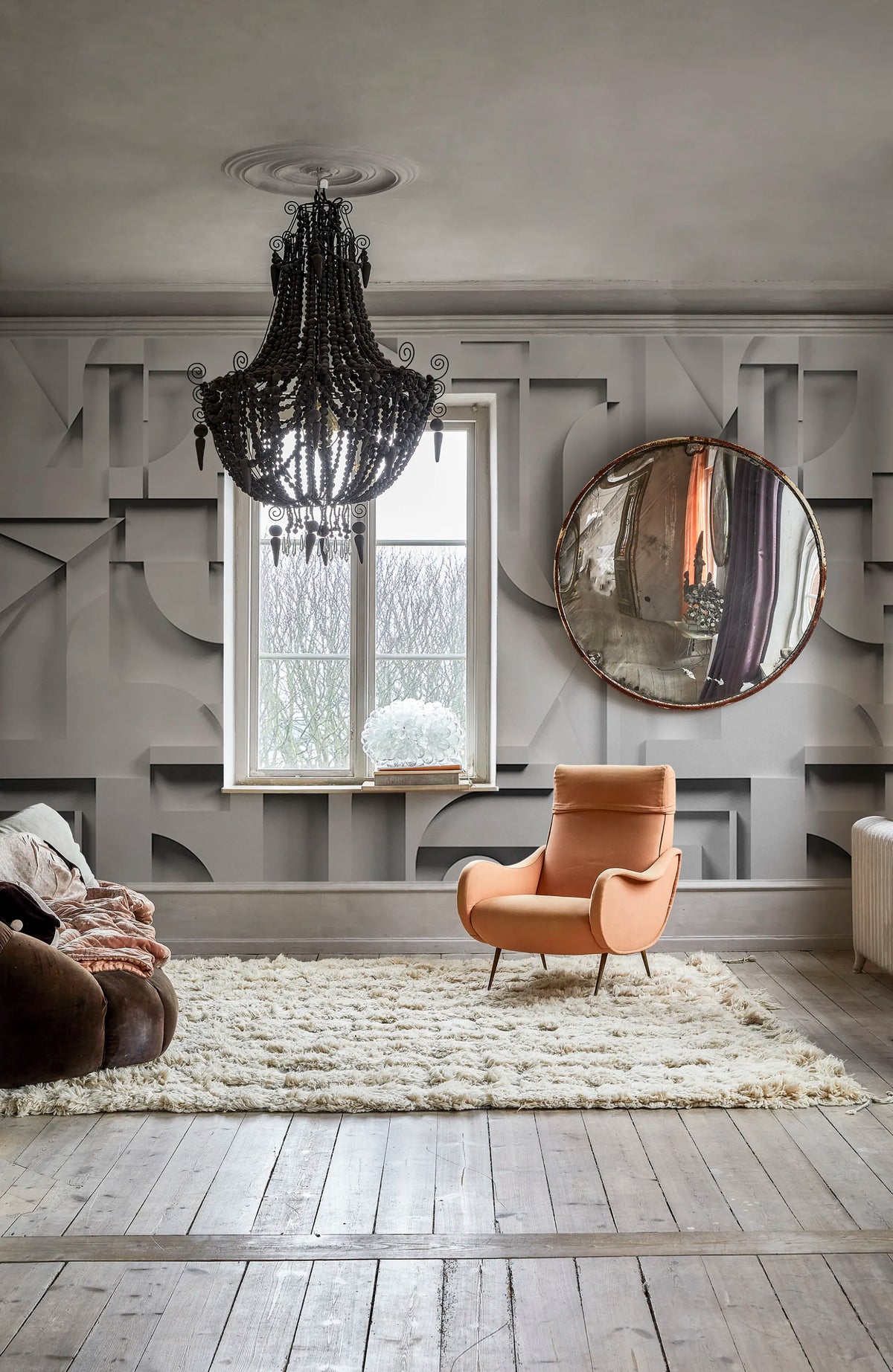Caroline, Gray Mural Wallpaper - room preview 02