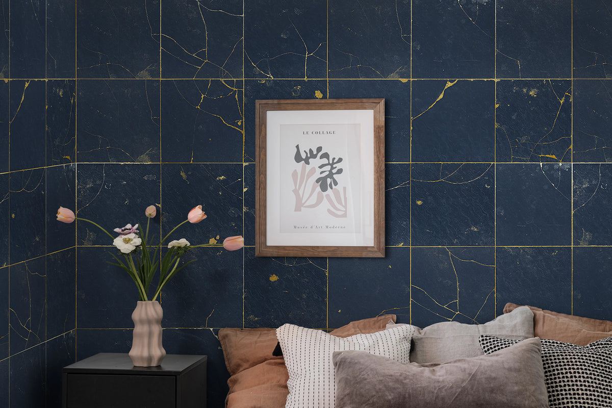 Kintsugi Dark blue Mural Wallpaper - room preview 02