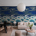Waves Of Happiness, Blue Mural Wallpaper - room preview 02