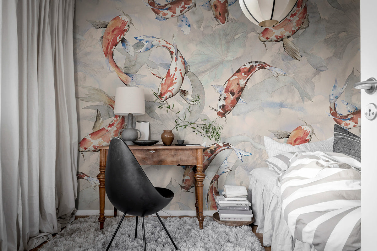 Koi, Coral Mural Wallpaper - room preview 02
