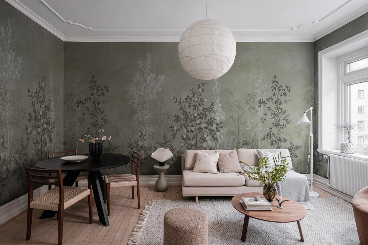 Chinoiserie Haze, Green Mural Wallpaper - room preview 02