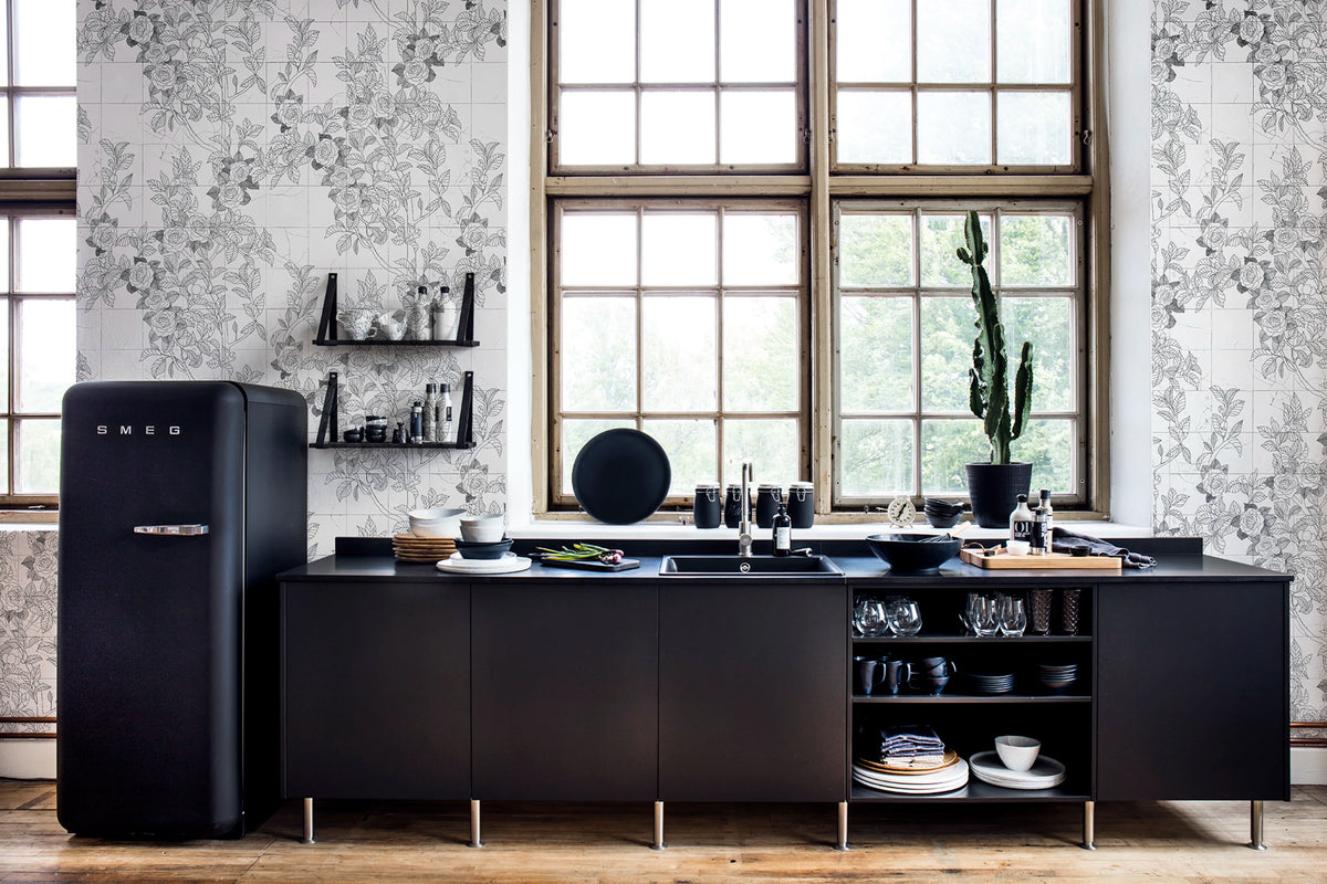 Rose Tiles, Graphite Mural Wallpaper - room preview 02