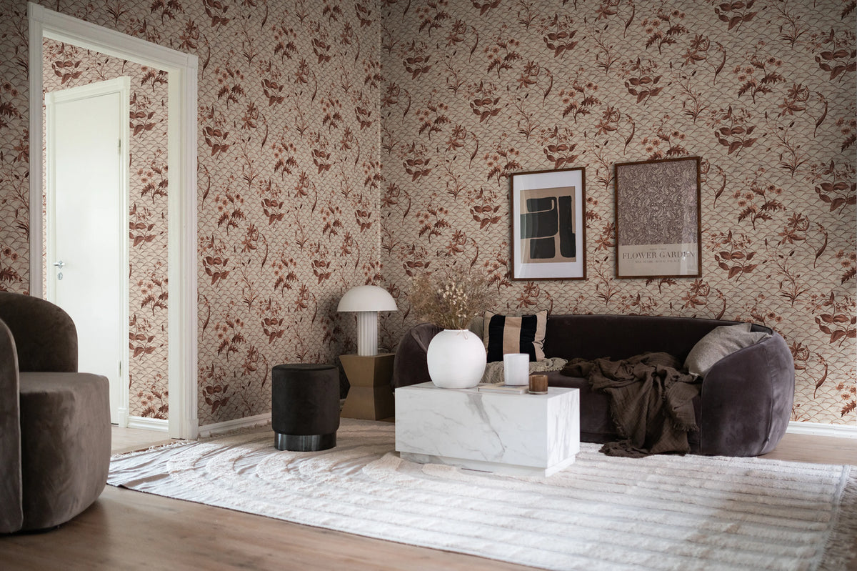 Floral Ripple Rust Mural Wallpaper - room preview 02