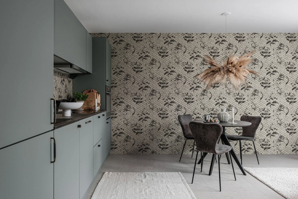 Floral Ripple Graphite Mural Wallpaper - room preview 02