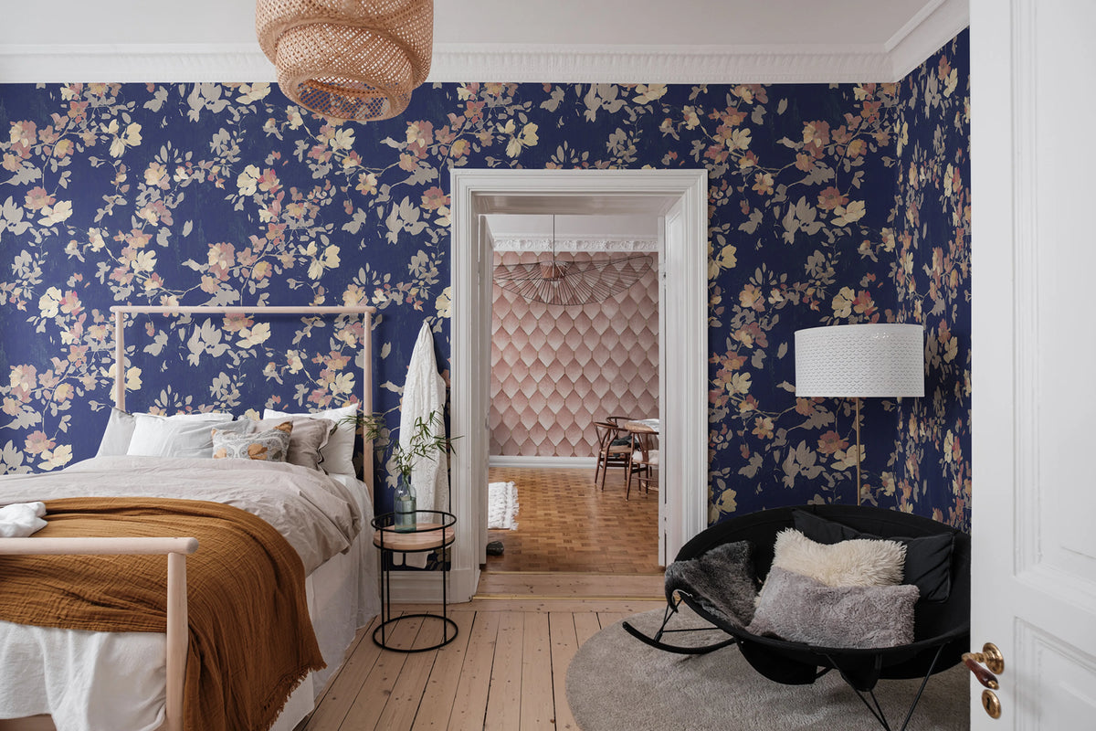 Blooming Garden, Dark Blue Mural Wallpaper - room preview 02