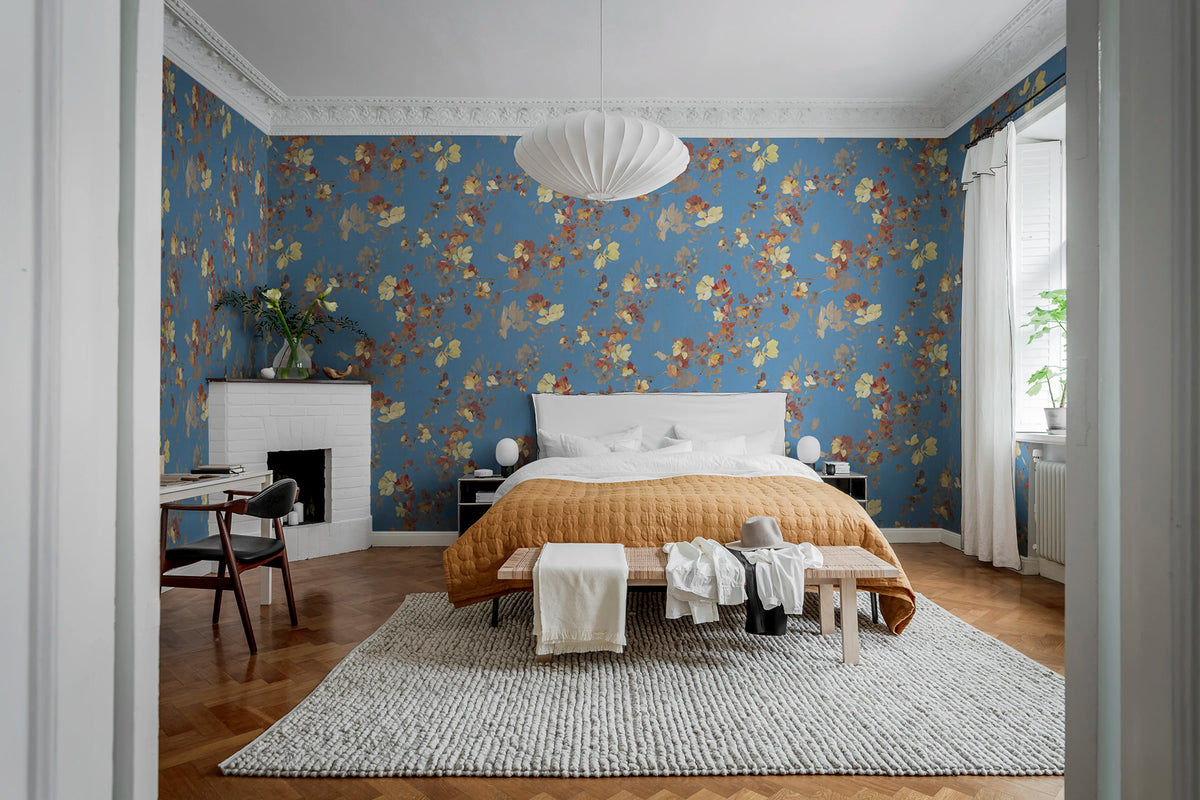Blooming Garden, Turquoise Mural Wallpaper - room preview 02