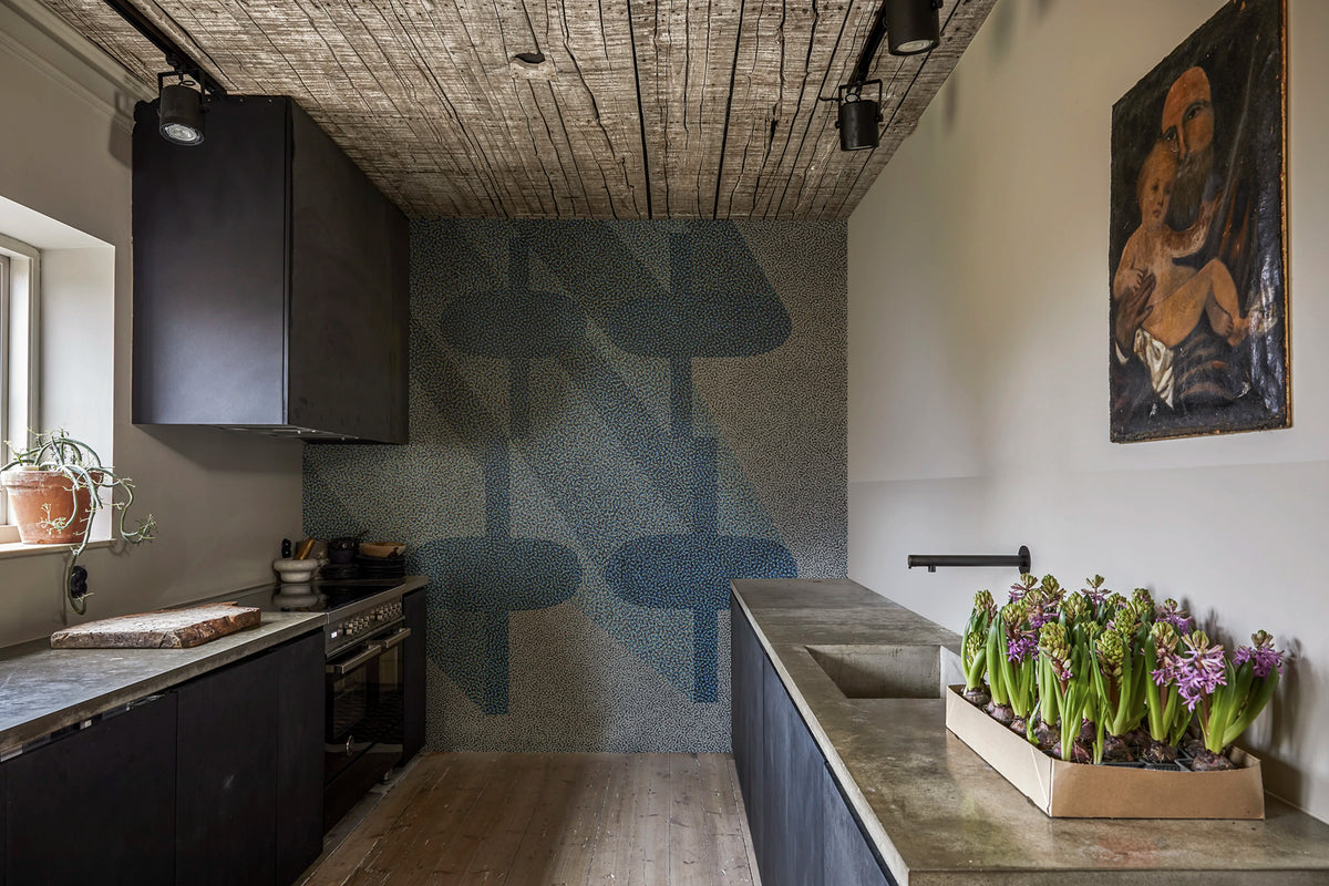 Birdseye, Blue Mural Wallpaper - room preview 02