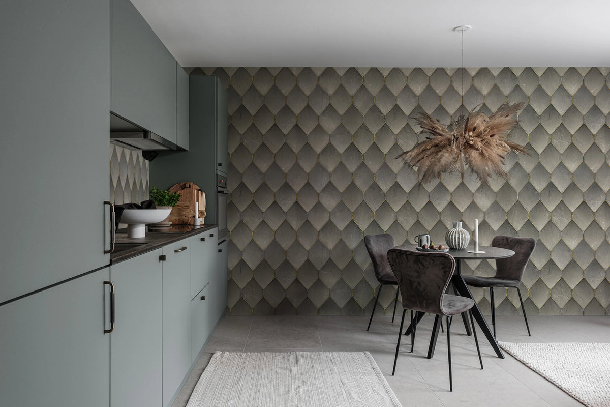 Osaka Tiles, Gray Mural Wallpaper - room preview 02