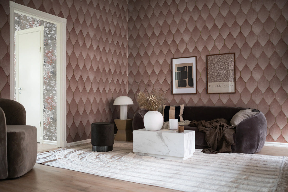 Osaka Tiles, Pink Mural Wallpaper - room preview 02