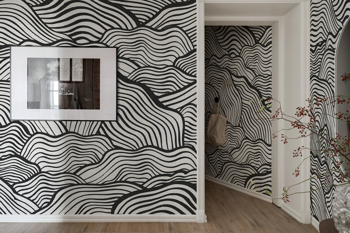 Soft Clouds Graphite Mural Wallpaper - room preview 02