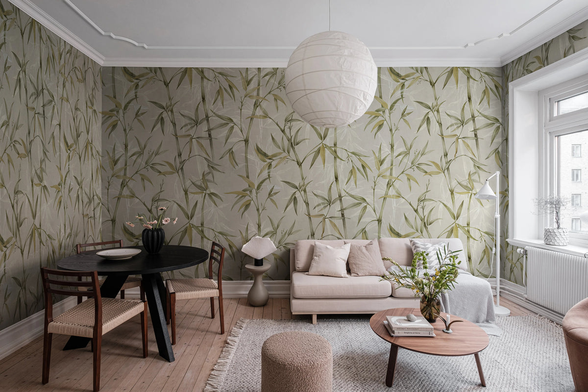 Bamboo Garden Green Mural Wallpaper - room preview 02