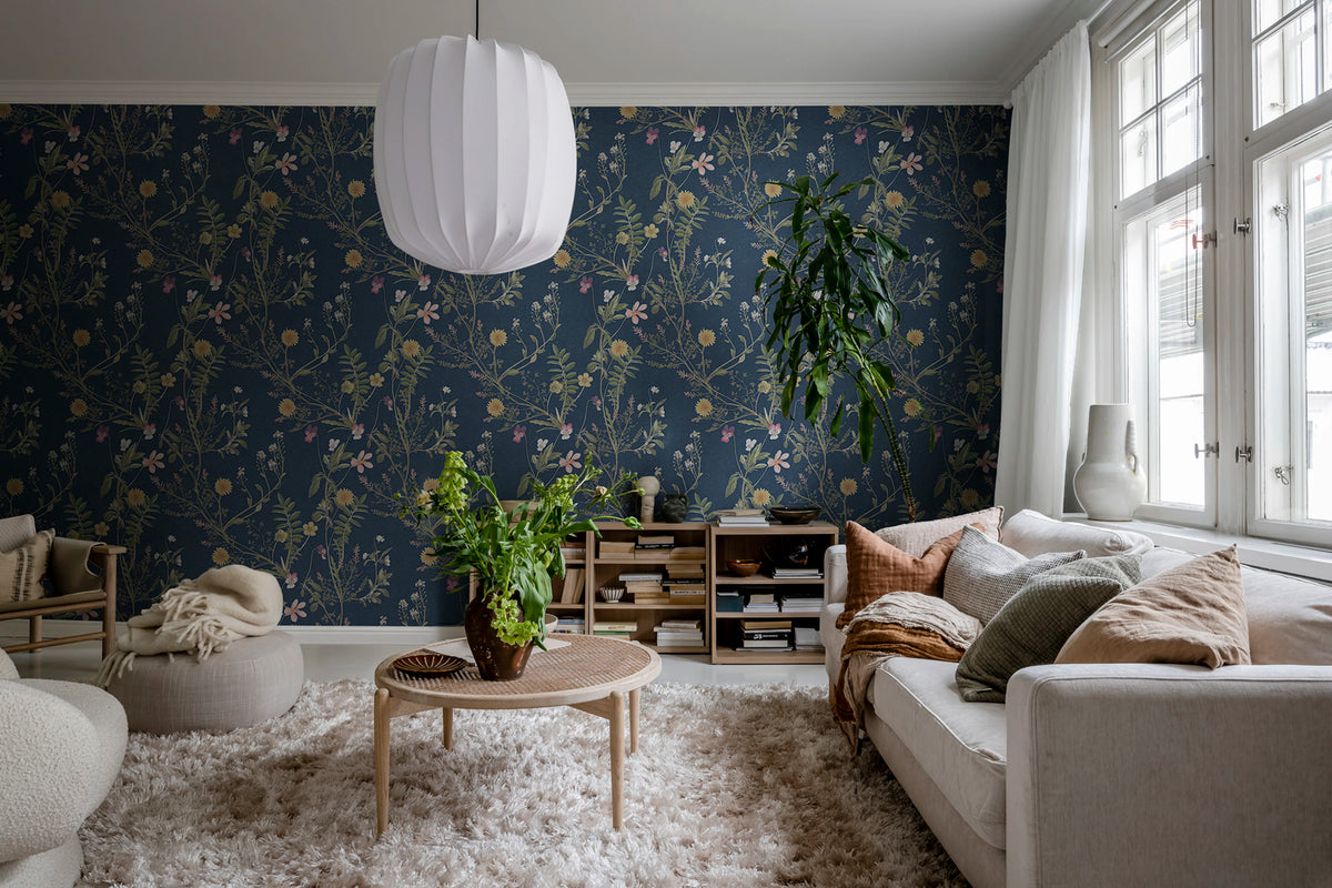 Storm Flowers, Ocean Blue Mural Wallpaper - room preview 02