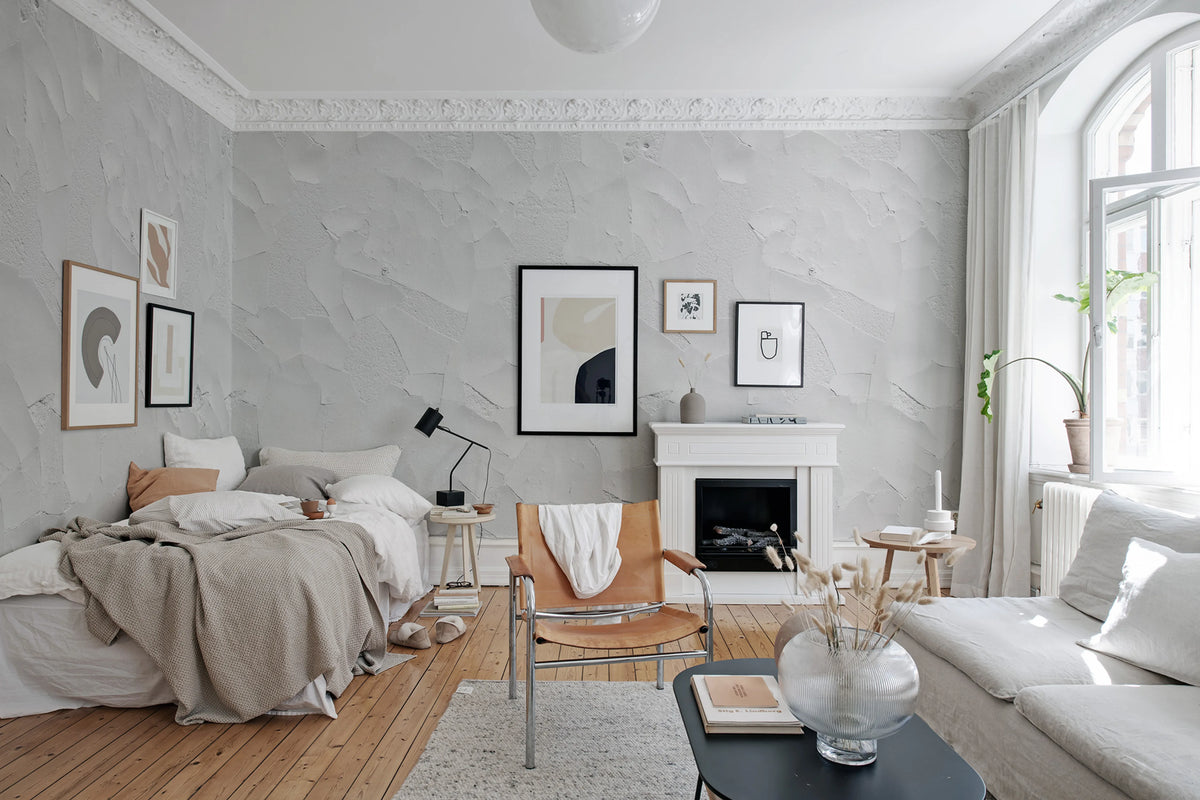 Cracked Art White Mural Wallpaper - room preview 02