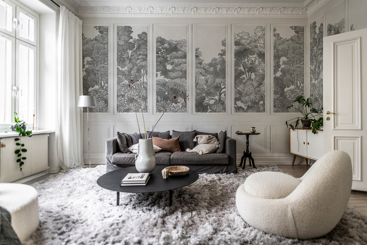 Bellewood Panels, Graphite Mural Wallpaper - room preview 02