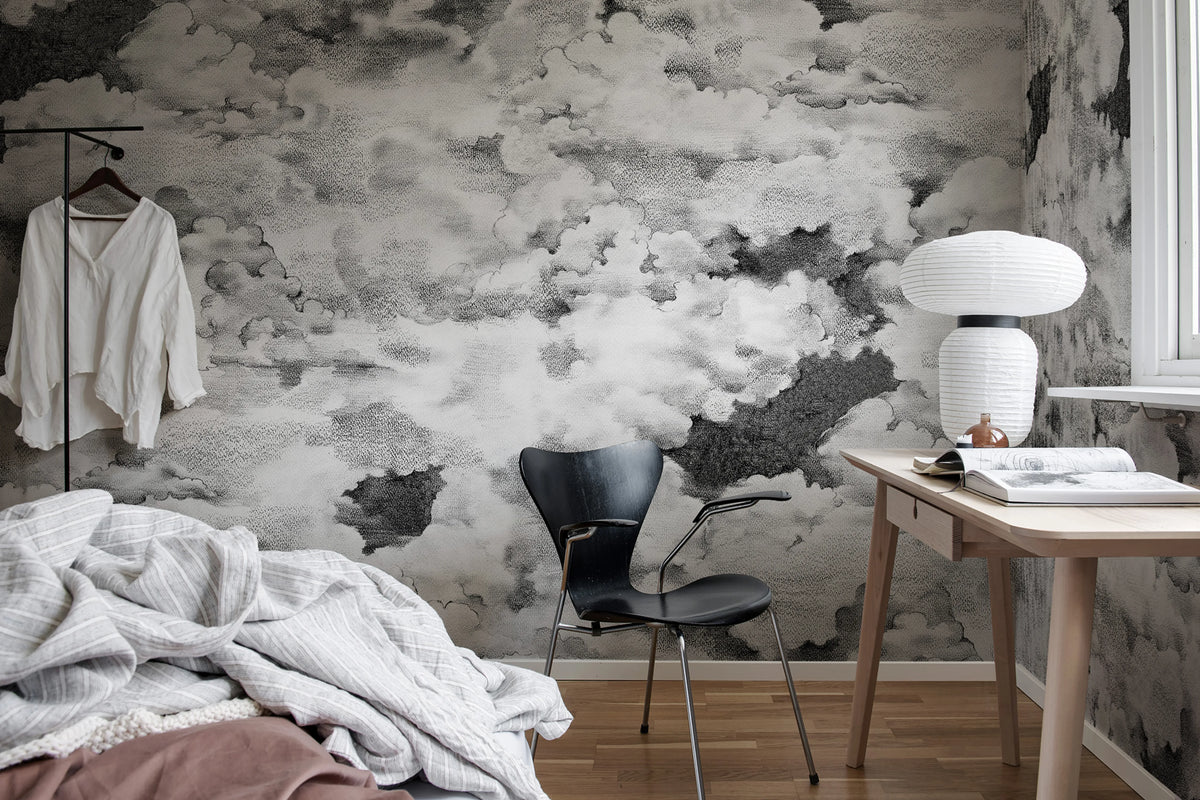 Chubby Clouds, Graphite Mural Wallpaper - room preview 02