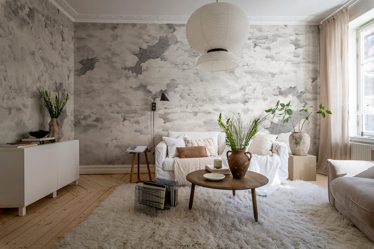 Chubby Clouds, Vintage Mural Wallpaper - room preview 02