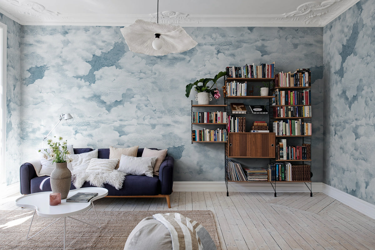 Chubby Clouds, Soft Blue Mural Wallpaper - room preview 02