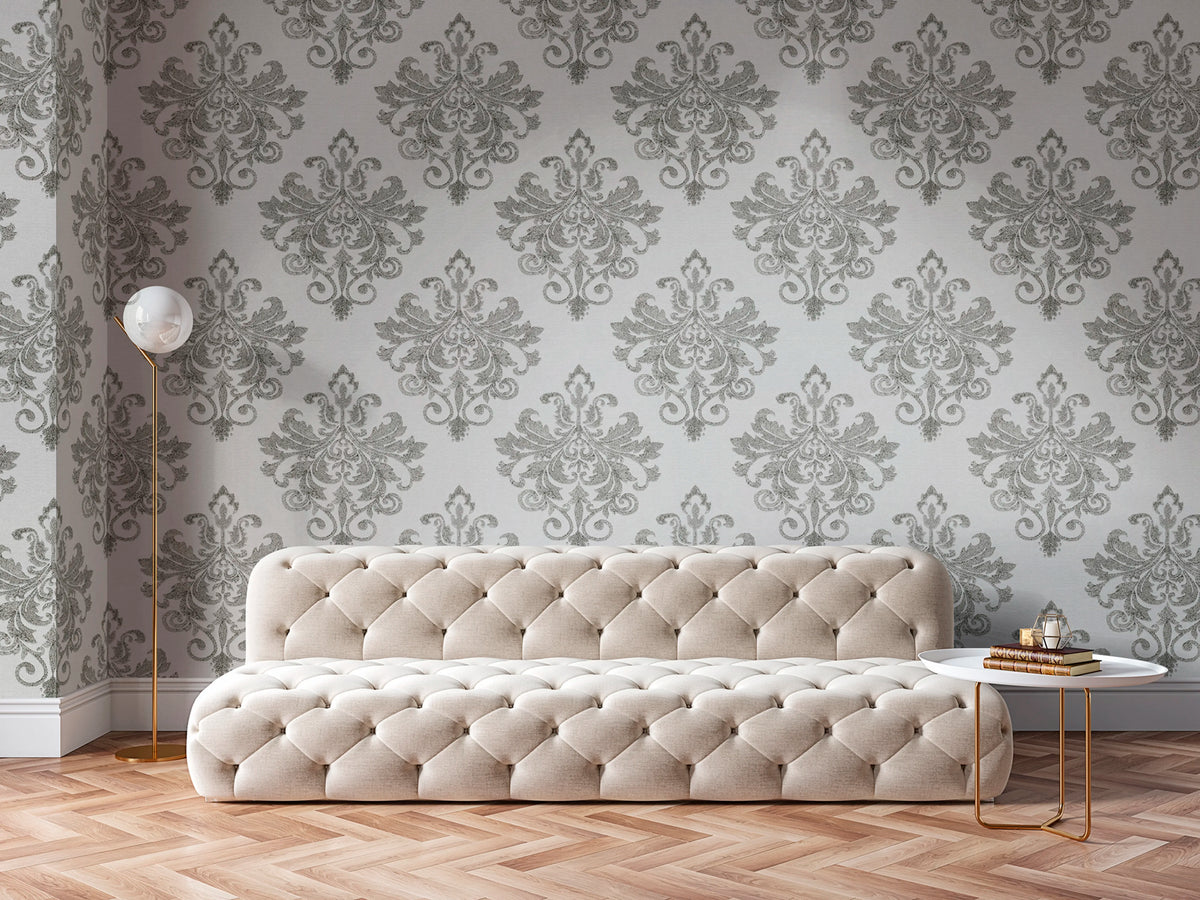 Baroque Pearl, White Mural Wallpaper - room preview 02
