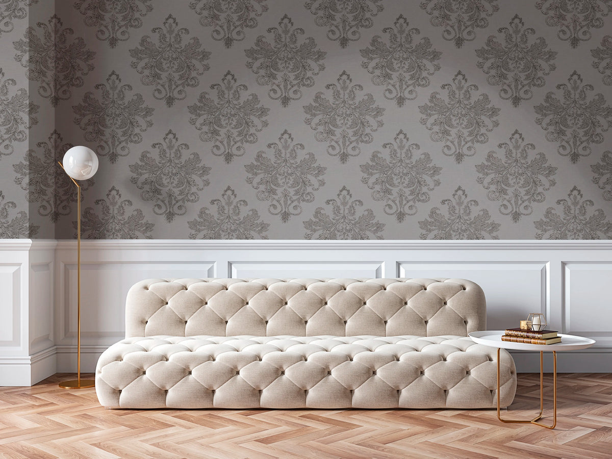 Baroque Pearl, Beige Mural Wallpaper - room preview 02