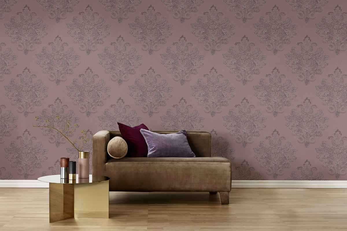 Baroque Pearl, Pink Mural Wallpaper - room preview 02