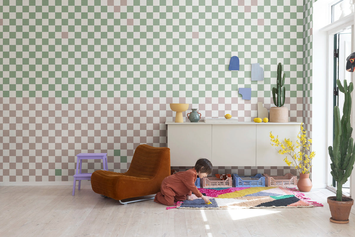 Pixels, Green & Pink Mural Wallpaper - room preview 02