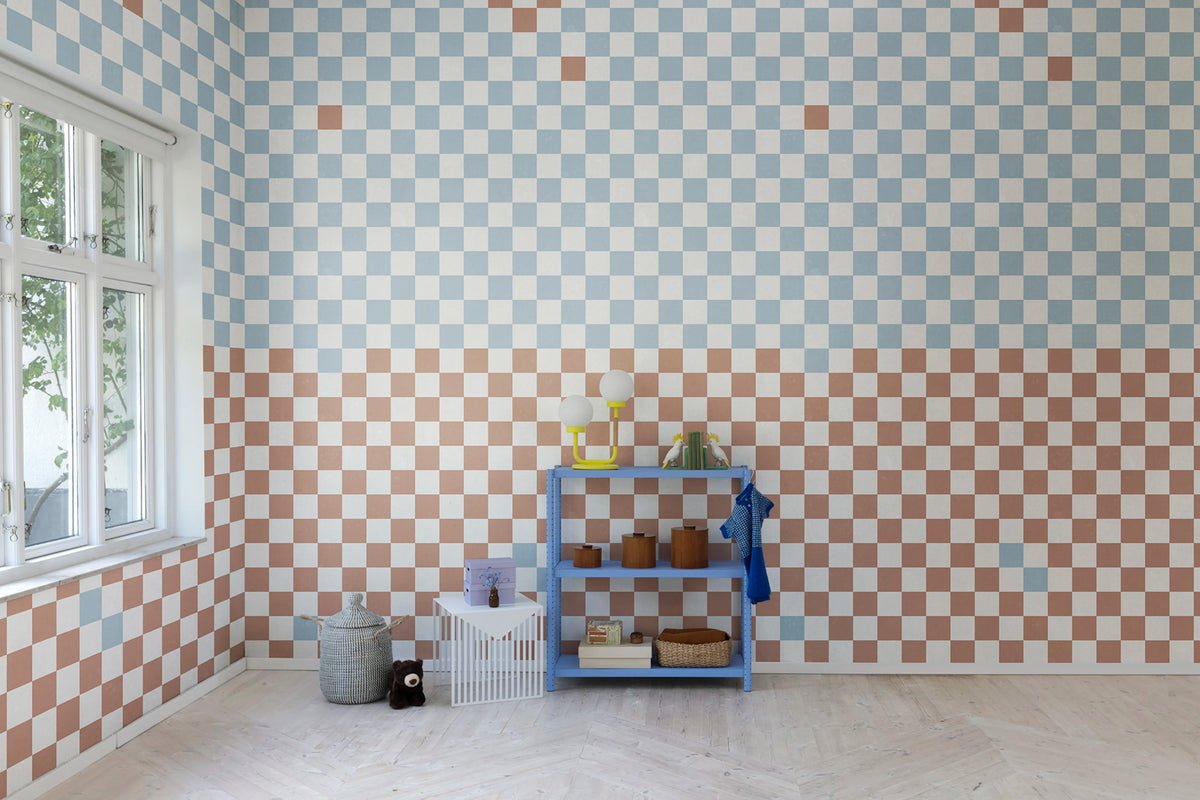 Pixels, Orange & Blue Mural Wallpaper - room preview 02