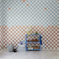 Pixels, Orange & Blue Mural Wallpaper - room preview 02