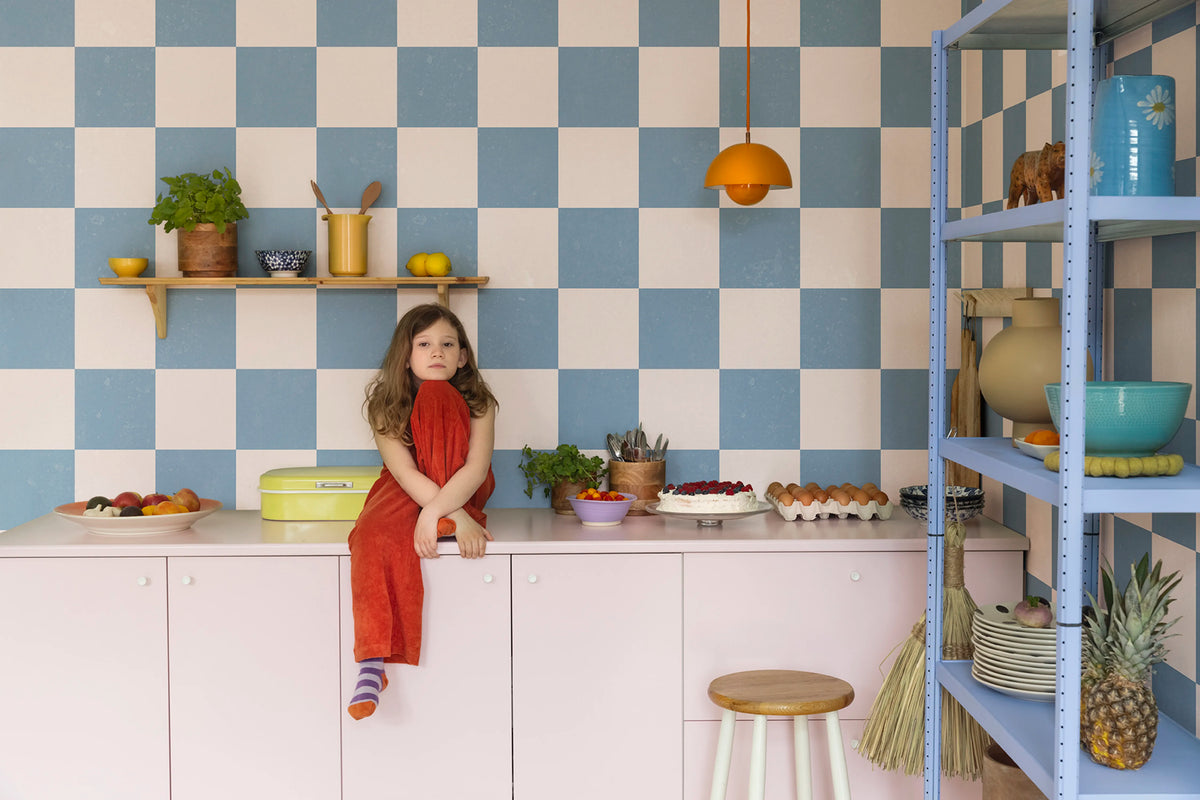 Chess, Blue & Pink Mural Wallpaper - room preview 02