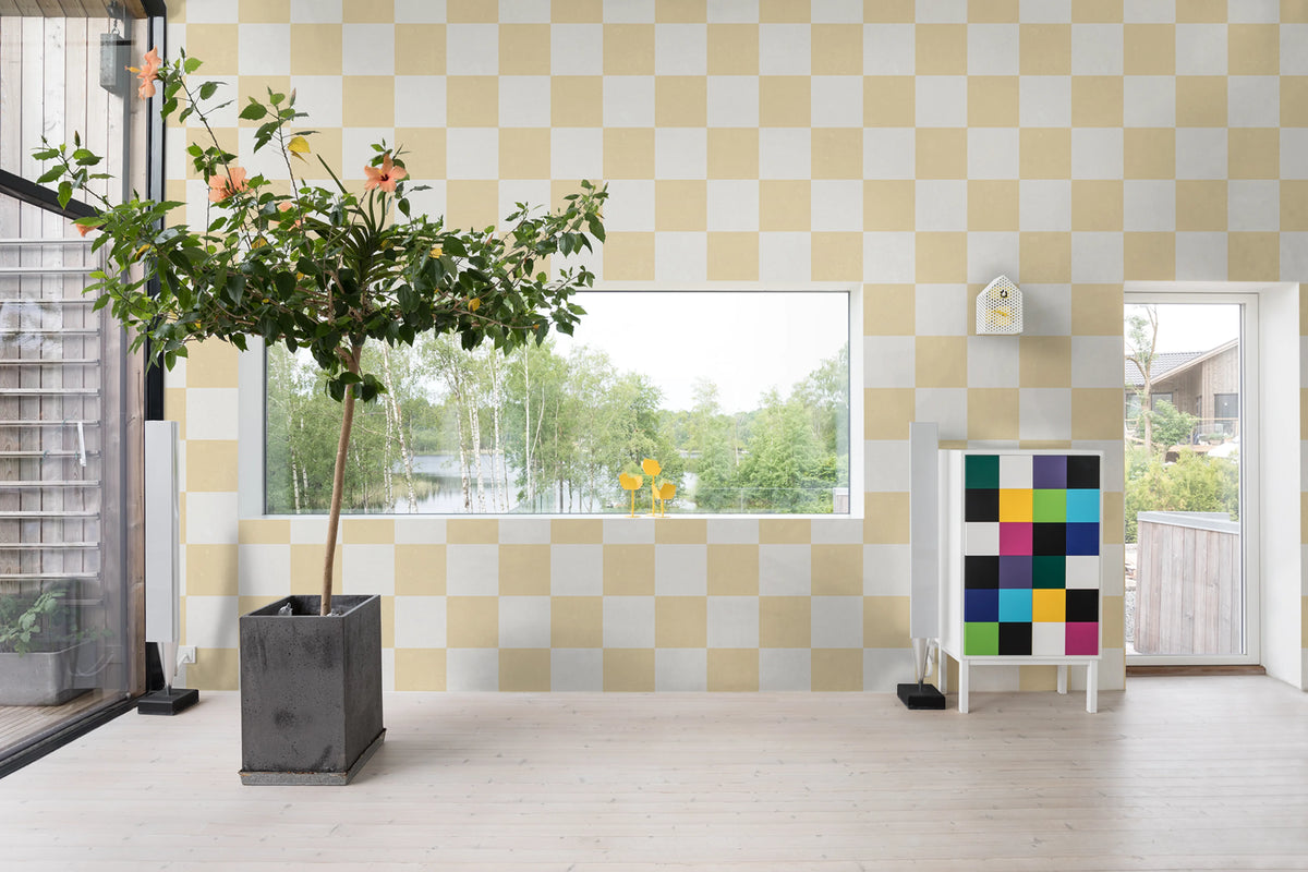 Chess, Yellow Mural Wallpaper - room preview 02