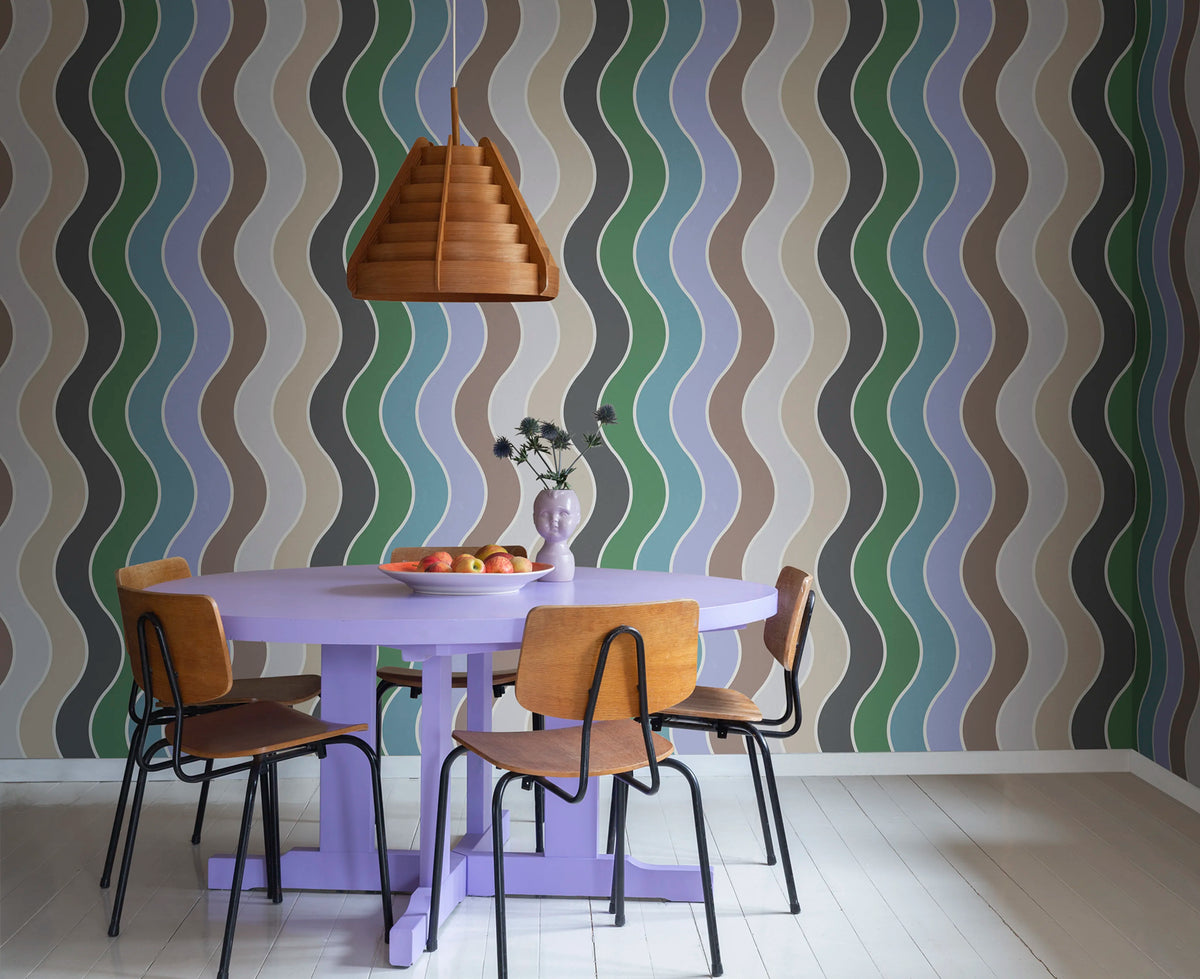Seventies Waves, Rainbow Mural Wallpaper - room preview 02