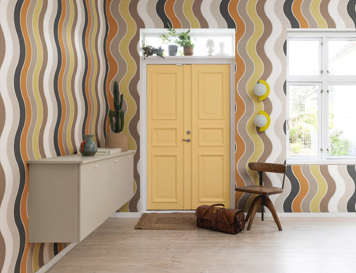 Seventies Waves, Orange Mural Wallpaper - room preview 02