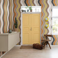 Seventies Waves, Orange Mural Wallpaper - room preview 02