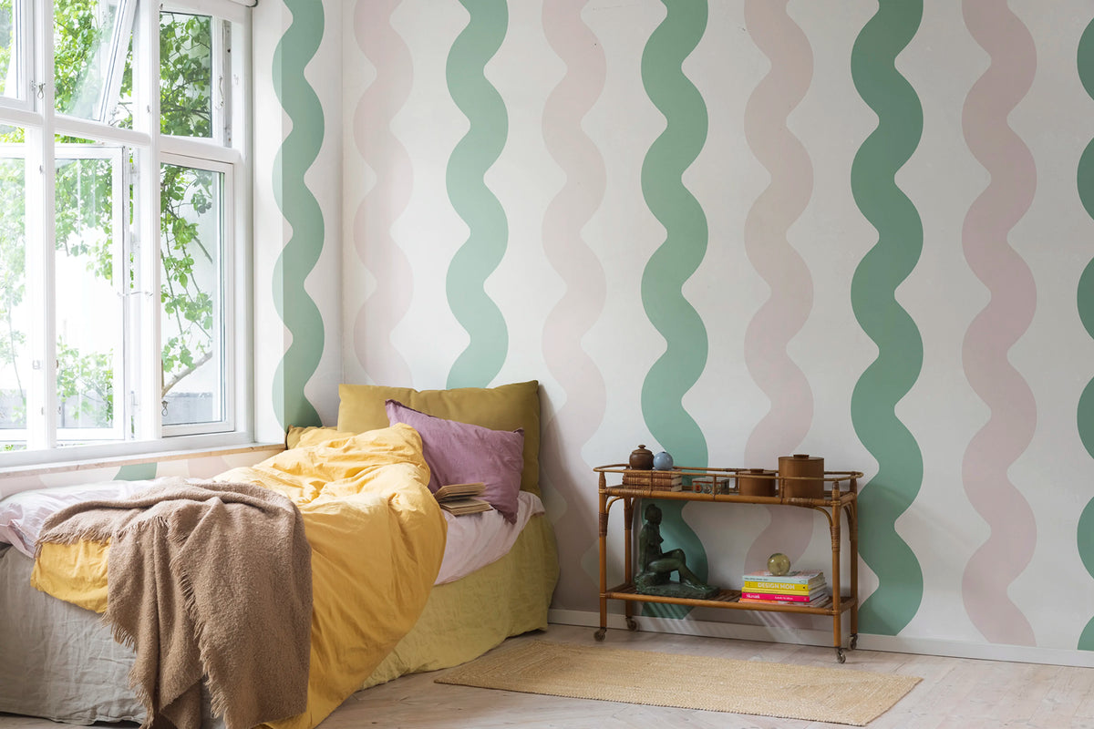 Wobbly Green & Pink Mural Wallpaper - room preview 02