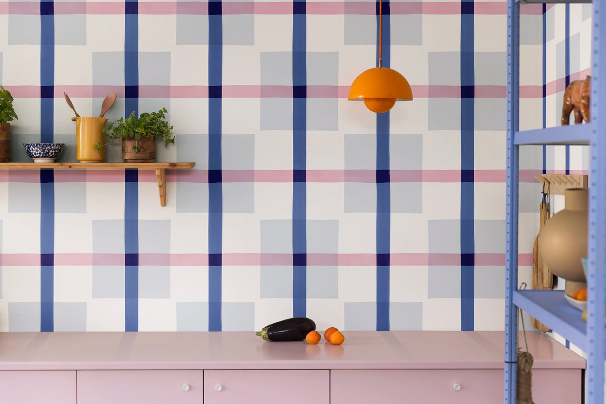 Outside The Box Blue & Pink Mural Wallpaper - room preview 02