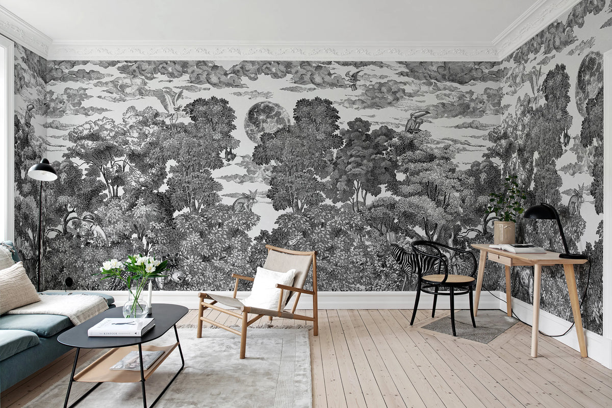 Bellewood Under The Moon, Graphite Mural Wallpaper - room preview 02