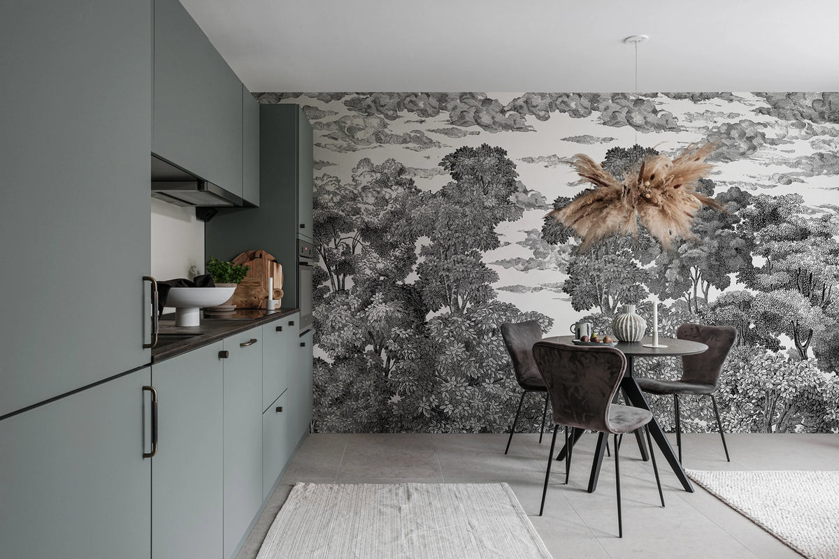 Bellewood Under The Clouds, Graphite Mural Wallpaper - room preview 02